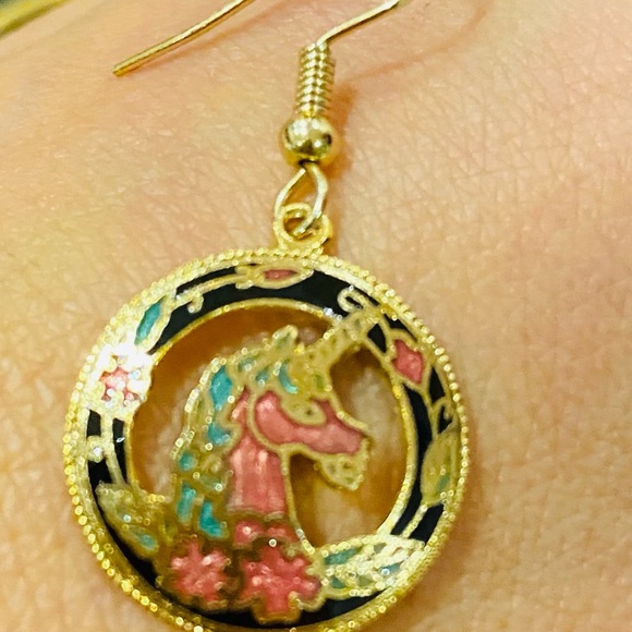 Vintage Cloisonné  Unicorn Flowers Bracelet and earring set - Picture 4 of 5